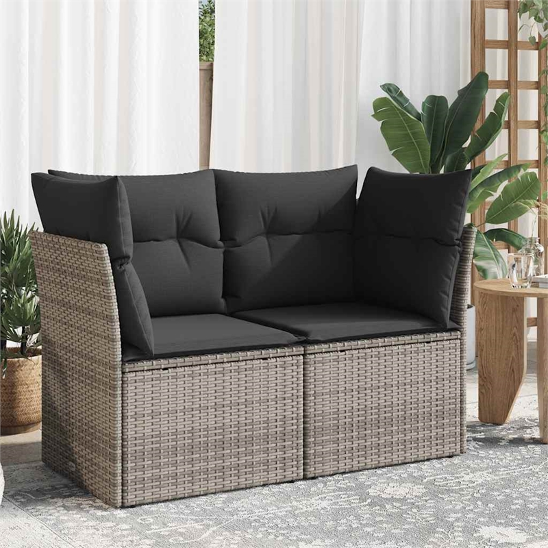 vidaXL 2-Seater PE Rattan And Powder-Coated Steel Garden Sofa in Grey