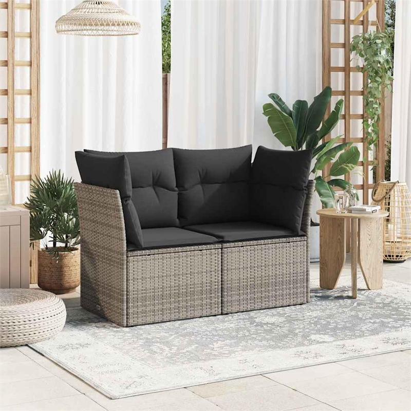 vidaXL 2-Seater PE Rattan And Powder-Coated Steel Garden Sofa in Grey
