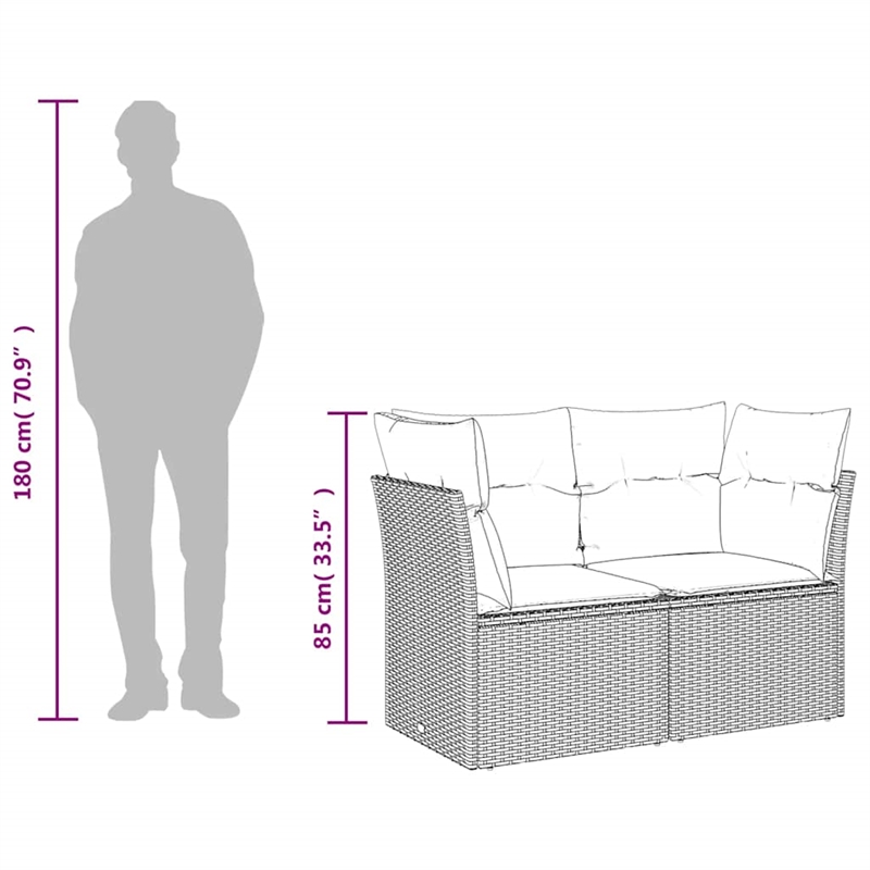 vidaXL 2-Seater PE Rattan And Powder-Coated Steel Garden Sofa in Grey