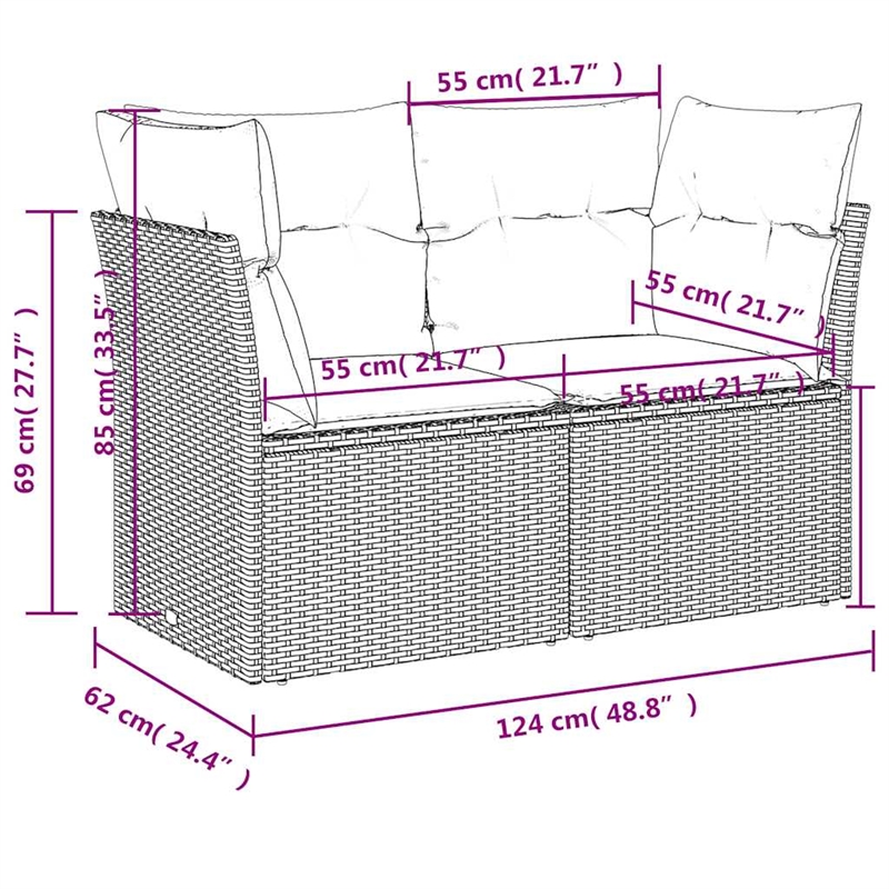 vidaXL 2-Seater PE Rattan And Powder-Coated Steel Garden Sofa in Grey
