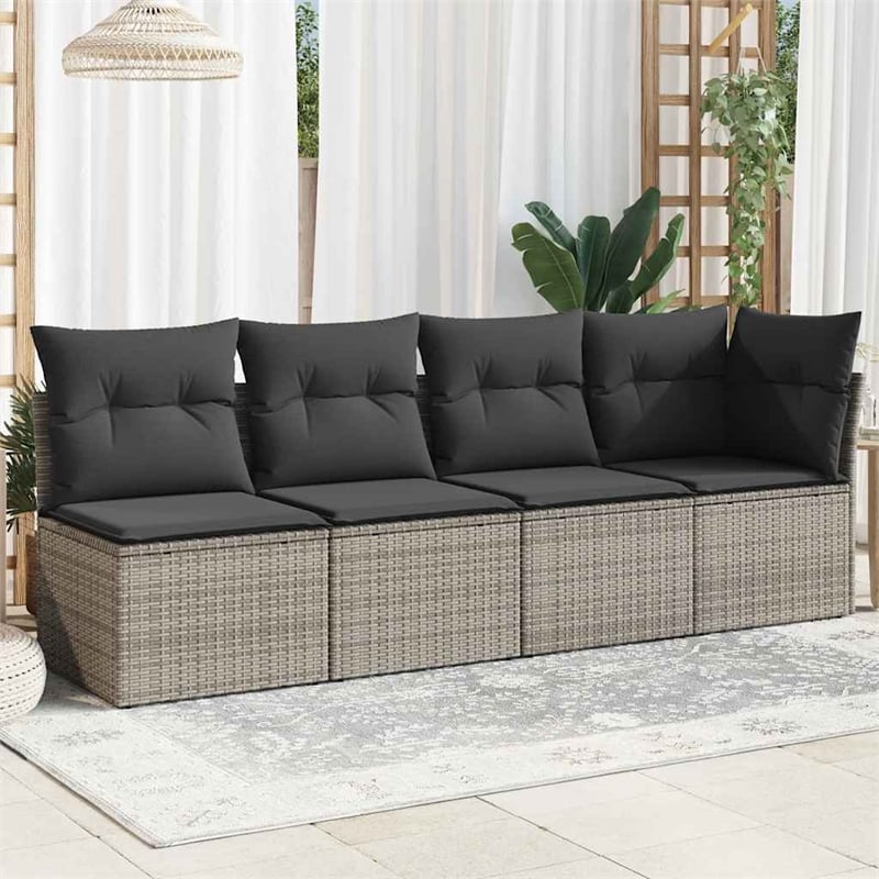 vidaXL 4-Seater PE Rattan & Powder-Coated Steel & Polyester Garden Sofa in Grey