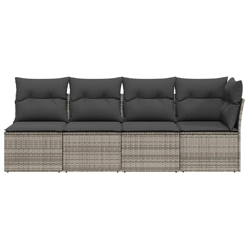 vidaXL 4-Seater PE Rattan & Powder-Coated Steel & Polyester Garden Sofa in Grey
