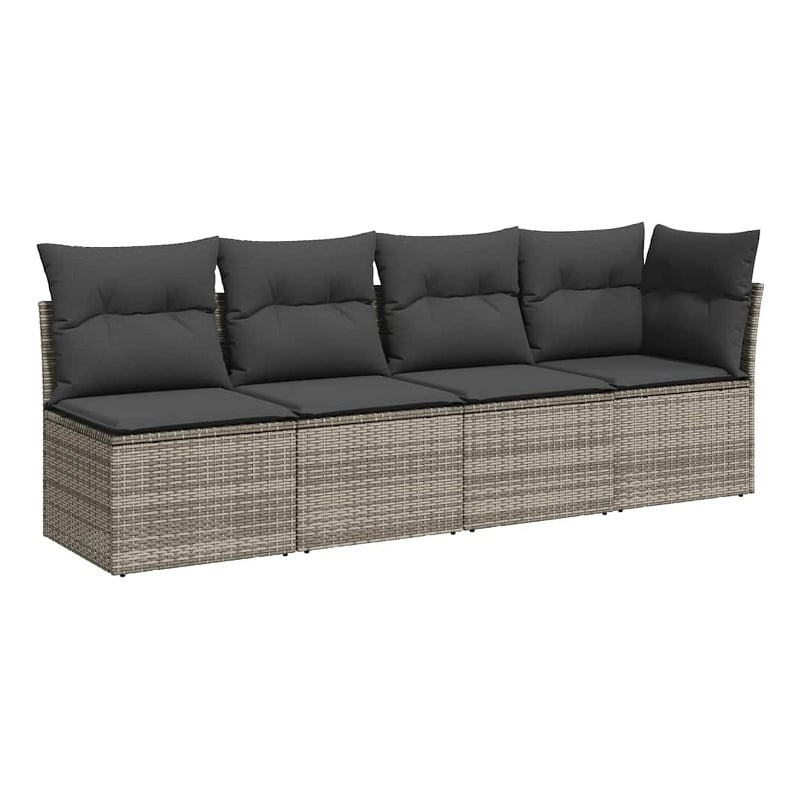 vidaXL 4-Seater PE Rattan & Powder-Coated Steel & Polyester Garden Sofa in Grey