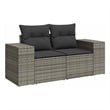 vidaXL Medium PE Rattan Garden Sofa With Adjustable Feet in Grey