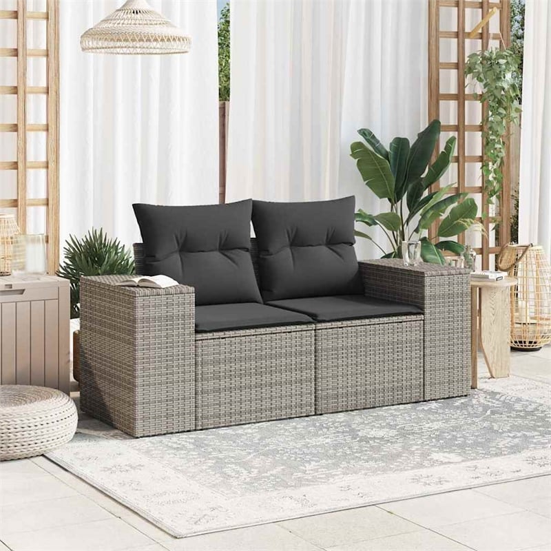 vidaXL Medium PE Rattan Garden Sofa With Adjustable Feet in Grey