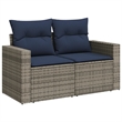 vidaXL 2-Seater Patio Sofa with Cushions in Navy Blue and Grey Poly Rattan