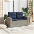 vidaXL 2-Seater Patio Sofa with Cushions in Navy Blue and Grey Poly Rattan