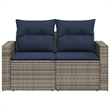 vidaXL 2-Seater Patio Sofa with Cushions in Navy Blue and Grey Poly Rattan