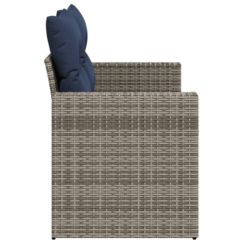 vidaXL 2-Seater Patio Sofa with Cushions in Navy Blue and Grey Poly Rattan