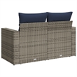vidaXL 2-Seater Patio Sofa with Cushions in Navy Blue and Grey Poly Rattan