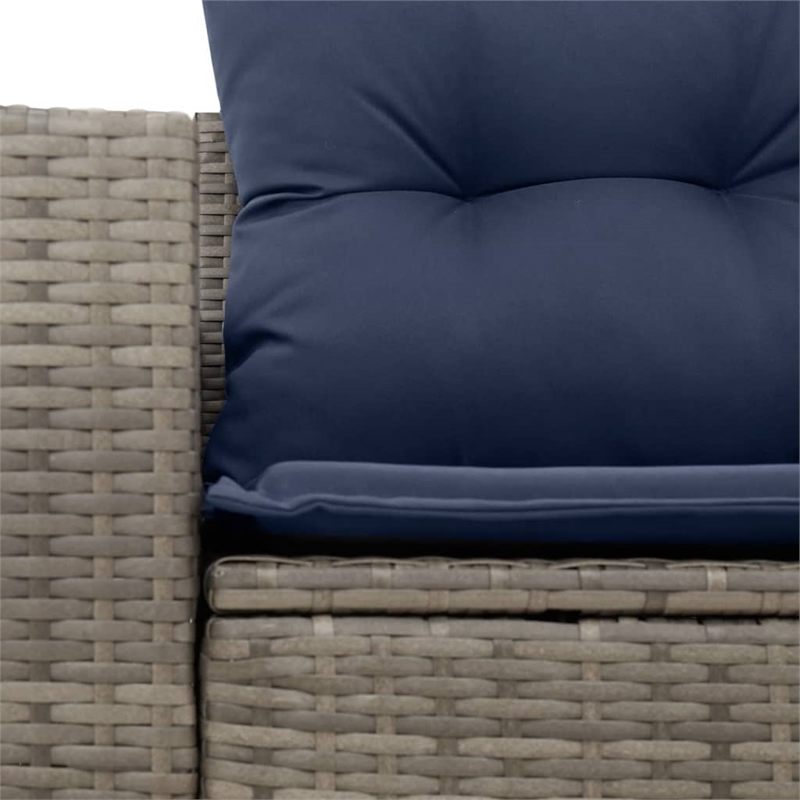 vidaXL 2-Seater Patio Sofa with Cushions in Navy Blue and Grey Poly Rattan