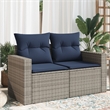 vidaXL 2-Seater Patio Sofa with Cushions in Navy Blue and Grey Poly Rattan