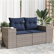 vidaXL 2-Seater Patio Sofa with Cushions in Navy Blue and Grey Poly Rattan