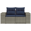 vidaXL 2-Seater Patio Sofa with Cushions in Navy Blue and Grey Poly Rattan