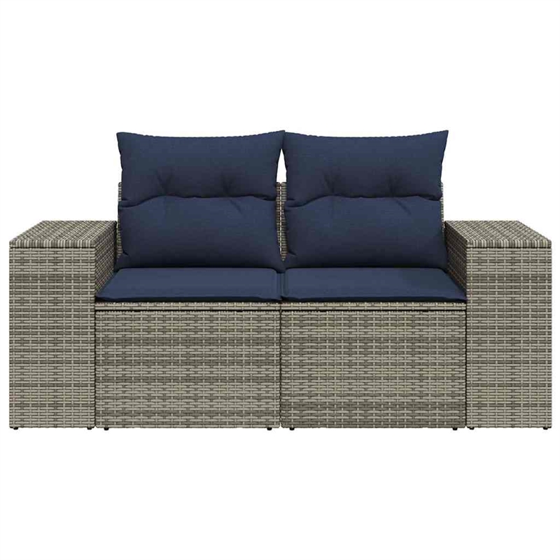 vidaXL 2-Seater Patio Sofa with Cushions in Navy Blue and Grey Poly Rattan