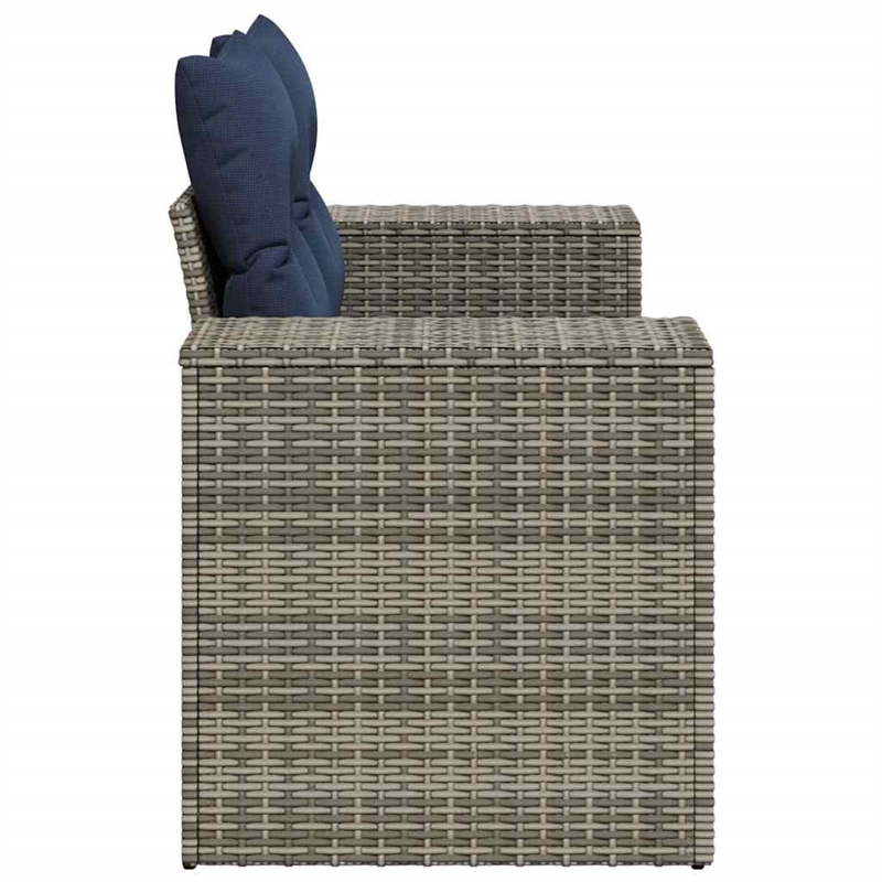 vidaXL 2-Seater Patio Sofa with Cushions in Navy Blue and Grey Poly Rattan