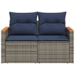 vidaXL 2-Seater Patio Sofa with Cushions in Navy Blue and Grey Poly Rattan