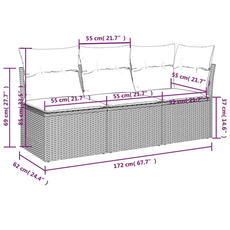 vidaXL Poly Rattan Garden Sofa in Grey