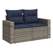 vidaXL 2-Seater Patio Sofa with Cushions in Navy Blue and Grey Poly Rattan