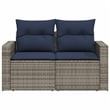 vidaXL 2-Seater Patio Sofa with Cushions in Navy Blue and Grey Poly Rattan