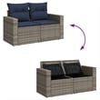 vidaXL 2-Seater Patio Sofa with Cushions in Navy Blue and Grey Poly Rattan