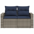 vidaXL 2-Seater Patio Sofa with Cushions in Navy Blue and Grey Poly Rattan