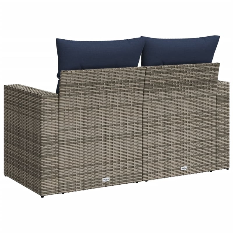 vidaXL 2-Seater Patio Sofa with Cushions in Navy Blue and Grey Poly Rattan