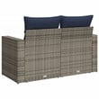 vidaXL 2-Seater Patio Sofa with Cushions in Navy Blue and Grey Poly Rattan