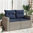 vidaXL 2-Seater Patio Sofa with Cushions in Navy Blue and Grey Poly Rattan