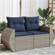vidaXL 2-Seater Patio Sofa with Cushions in Navy Blue and Grey Poly Rattan