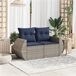 vidaXL 2-Seater Patio Sofa with Cushions in Navy Blue and Grey Poly Rattan