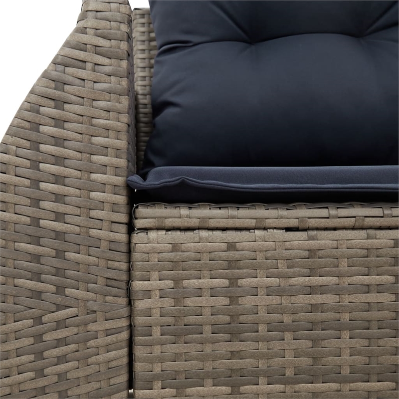 vidaXL 2-Seater Patio Sofa with Cushions in Navy Blue and Grey Poly Rattan
