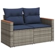 vidaXL 2-Seater Patio Sofa with Cushions in Navy Blue and Grey Poly Rattan