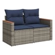 vidaXL 2-Seater Patio Sofa with Cushions in Navy Blue and Grey Poly Rattan