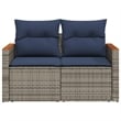 vidaXL 2-Seater Patio Sofa with Cushions in Navy Blue and Grey Poly Rattan