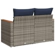 vidaXL 2-Seater Patio Sofa with Cushions in Navy Blue and Grey Poly Rattan