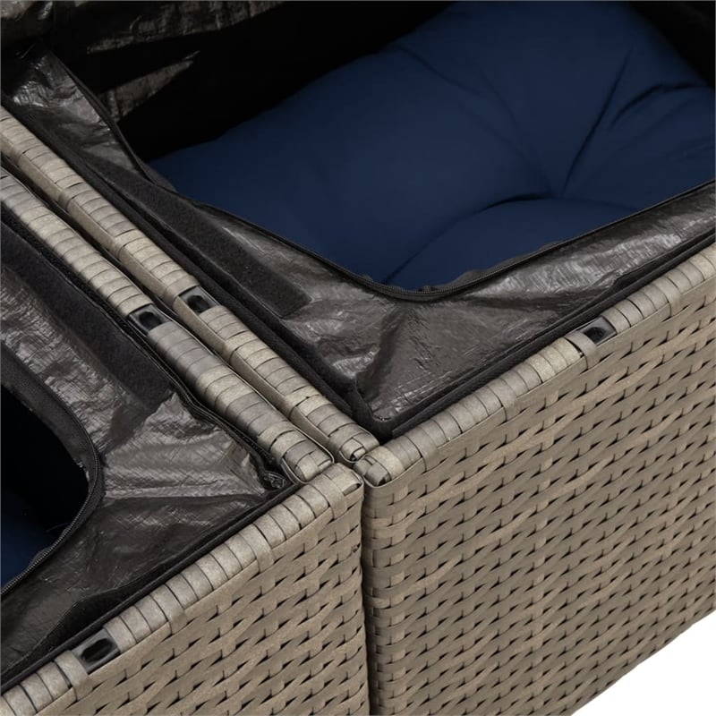 vidaXL 2-Seater Patio Sofa with Cushions in Navy Blue and Grey Poly Rattan