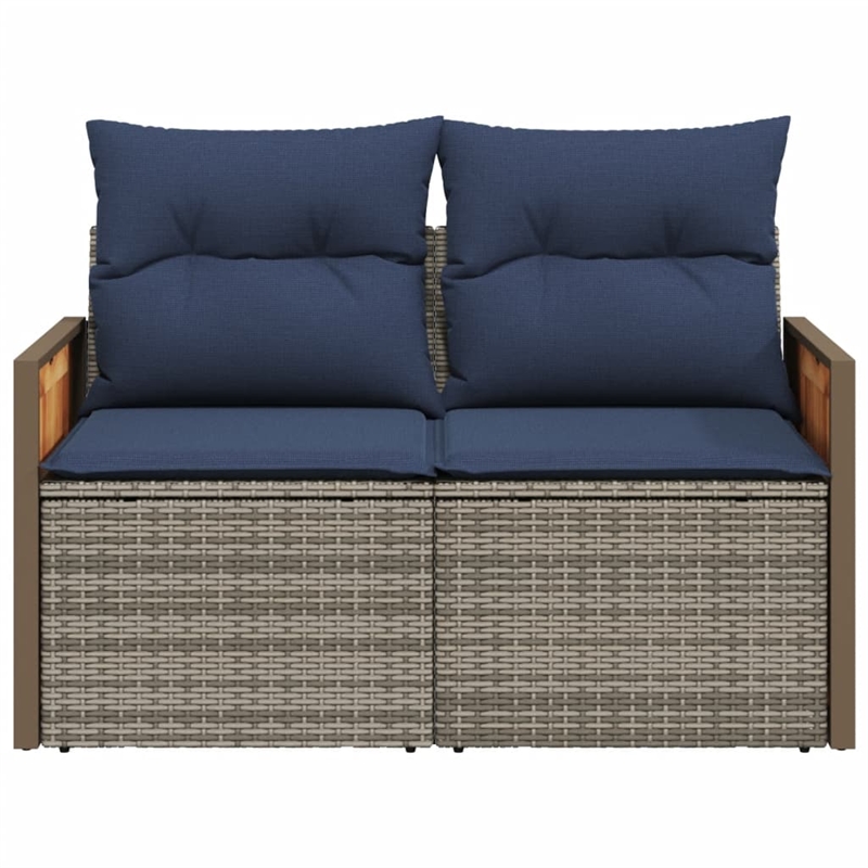 vidaXL 2-Seater Patio Sofa with Cushions in Navy Blue and Grey Poly Rattan