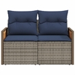 vidaXL 2-Seater Patio Sofa with Cushions in Navy Blue and Grey Poly Rattan
