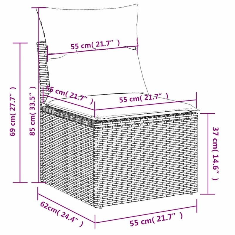 vidaXL Poly Rattan And Powder-Coated Steel Garden Sofa in Light Grey