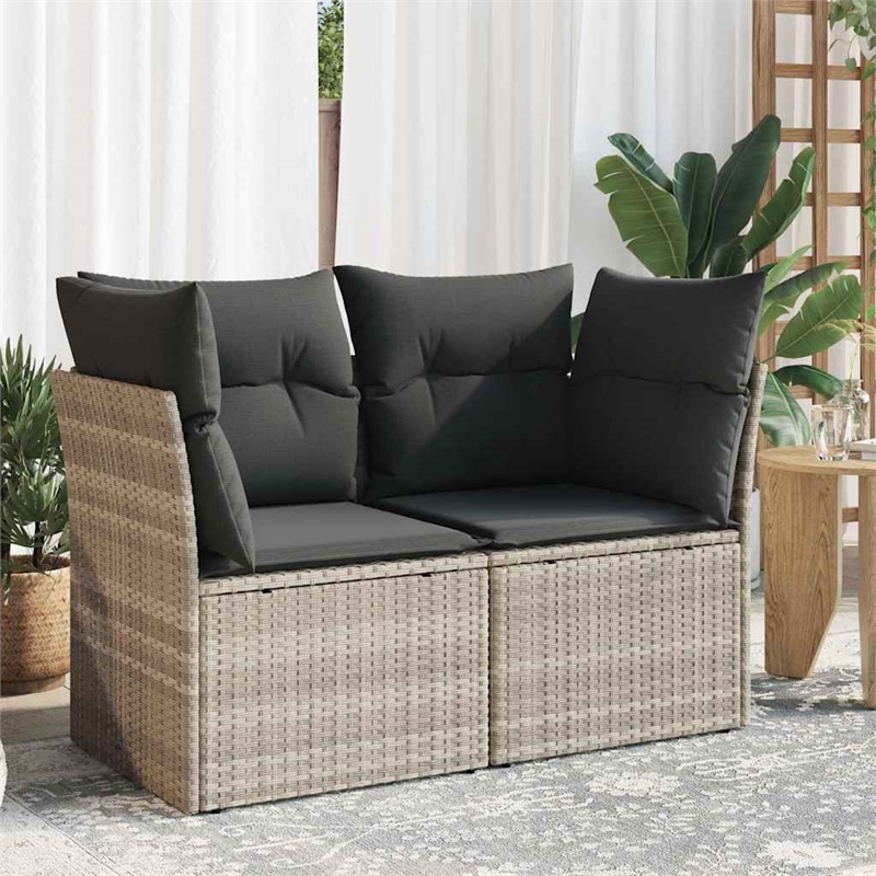 vidaXL 2-Seater PE Rattan Garden Sofa With Adjustable Feet in Light Grey