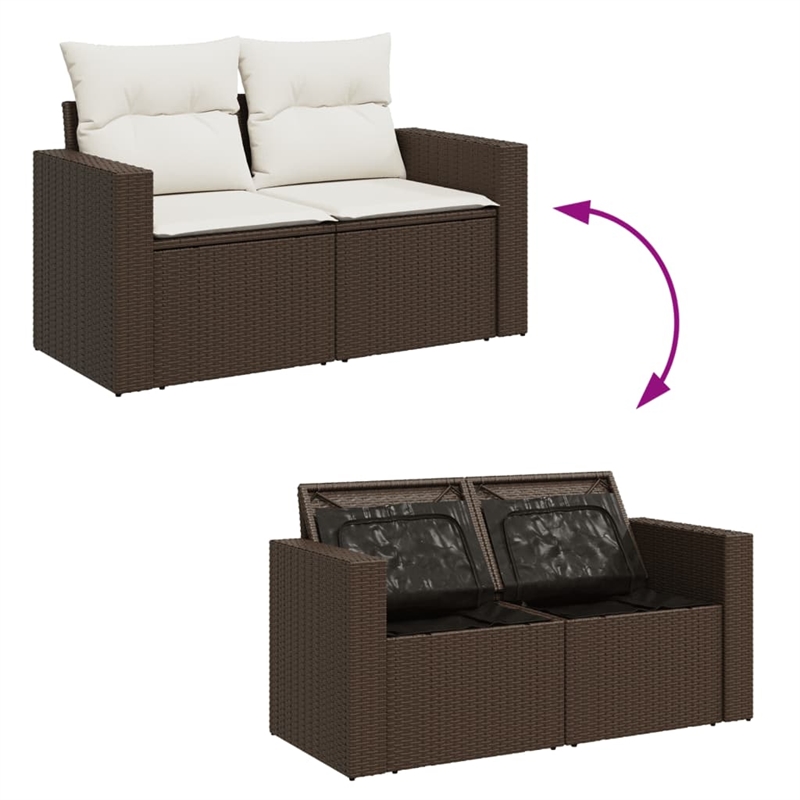 vidaXL PE Rattan 2-Seater Modular Garden Sofa in Brown And Cream