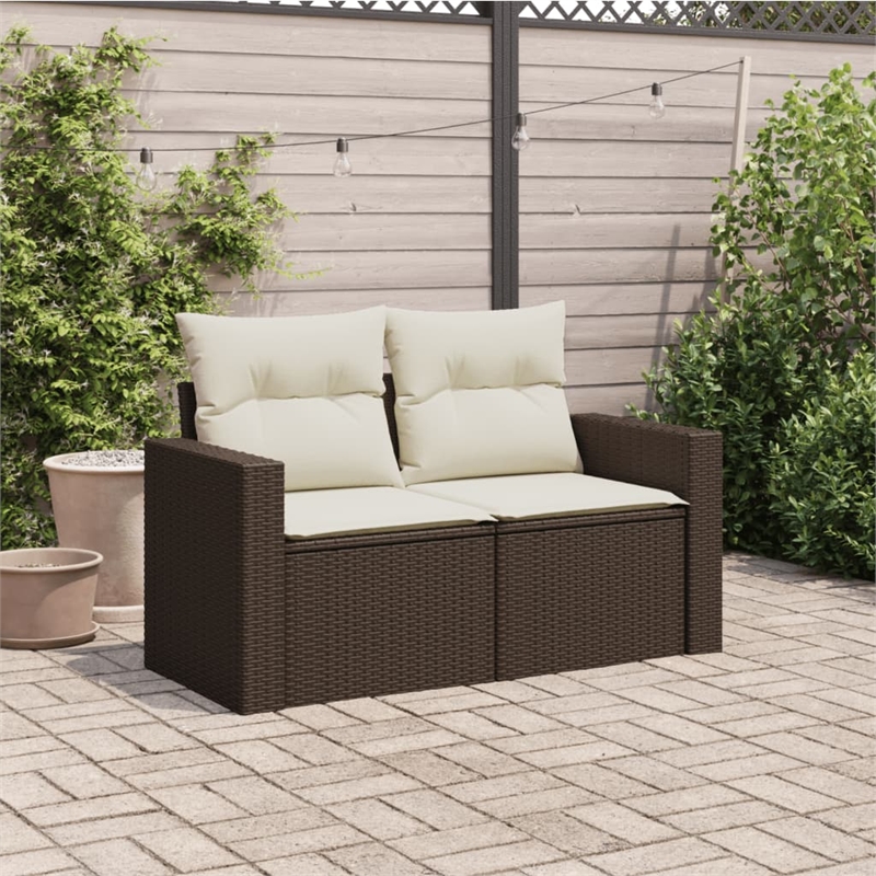 vidaXL PE Rattan 2-Seater Modular Garden Sofa in Brown And Cream