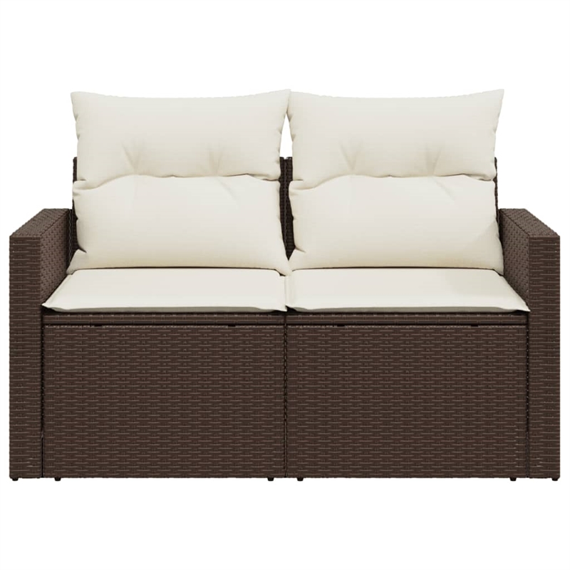 vidaXL PE Rattan 2-Seater Modular Garden Sofa in Brown And Cream