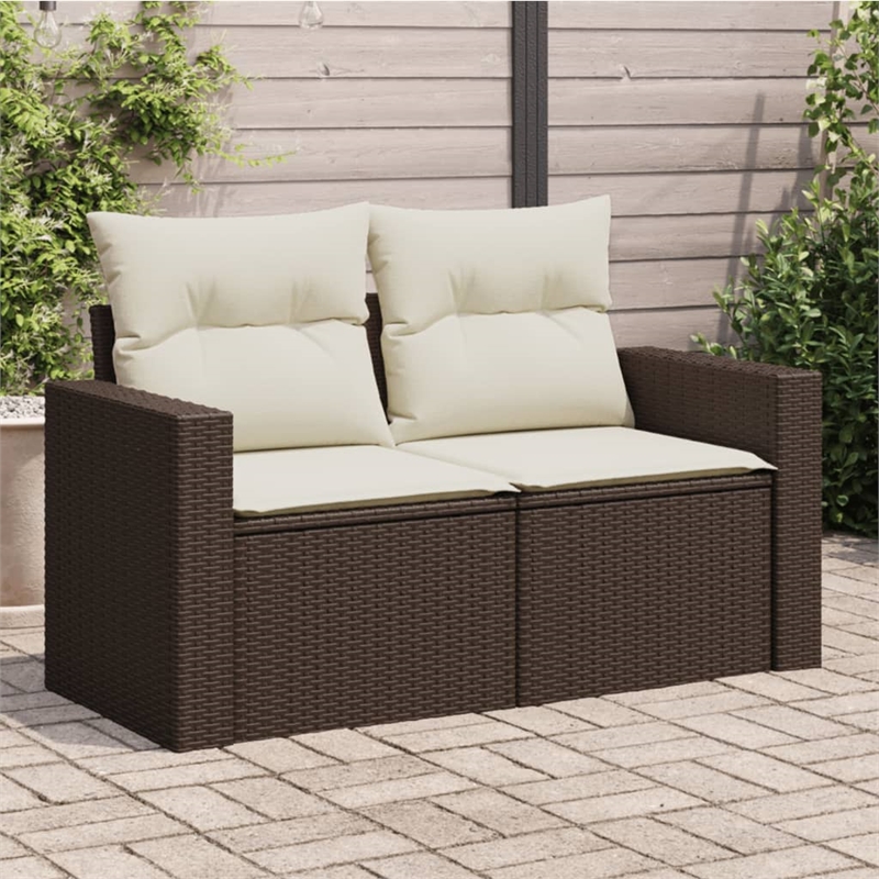 vidaXL PE Rattan 2-Seater Modular Garden Sofa in Brown And Cream