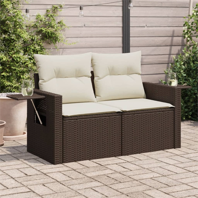 vidaXL Garden Sofa in Brown And Cream in White