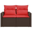 vidaXL 2-Seater Patio Sofa With Cushions with Red and Brown Poly Rattan