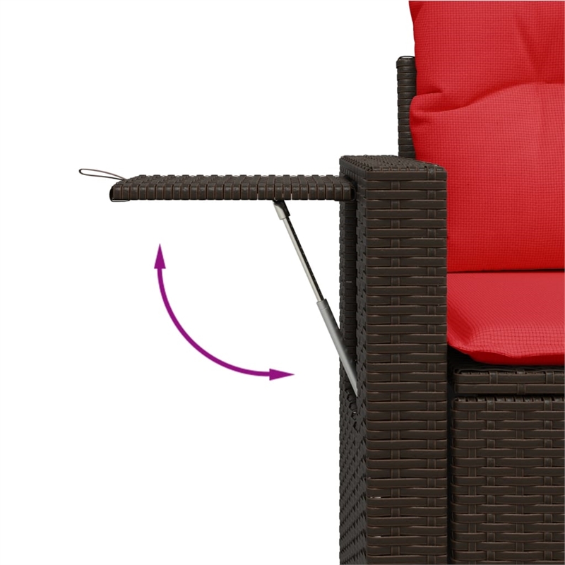 vidaXL 2-Seater Patio Sofa With Cushions with Red and Brown Poly Rattan