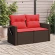vidaXL 2-Seater Patio Sofa With Cushions with Red and Brown Poly Rattan