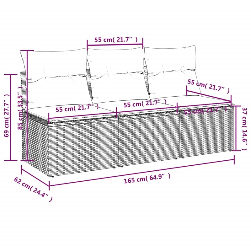 vidaXL Poly Rattan Garden Sofa in Brown